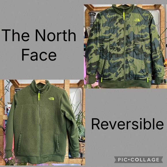 The North Face Green and Camo Reversible Fleece Zip Up Youth Large - Picture 1 of 8